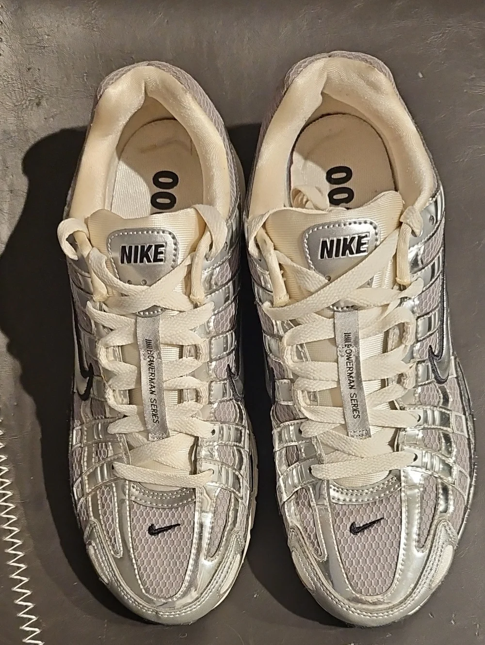 Nike Metallic P-6000 Silver and White Low-Top Sneakers